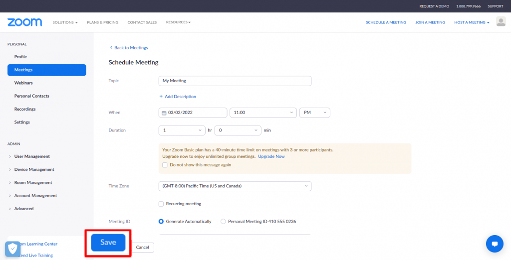 Save Zoom meeting details