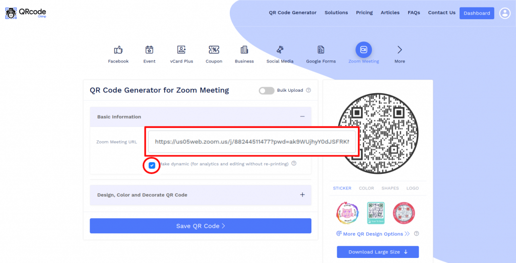 Paste Zoom meeting link into QR code generator