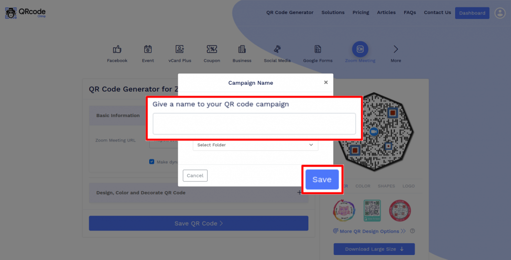 Save and download Zoom QR code